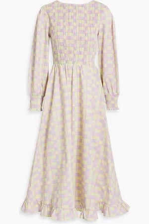 OLIVIA RUBIN Midikleid aus Twill mit Karomuster und Raffung - - UK 12