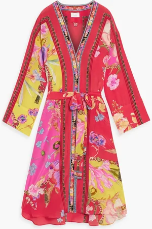 Camilla Strandkleid aus Seiden-Crêpe mit Kristallverzierung und Print - Orange - M
