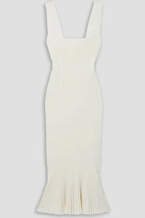 GALVAN Atalanta Midikleid aus Stretch-Strick mit Falten - Weiß - XL