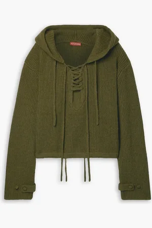 Altuzarra Sekai Kapuzenpullover aus einer gerippten Merinowollmischung mit Schnürung - Grün - XS