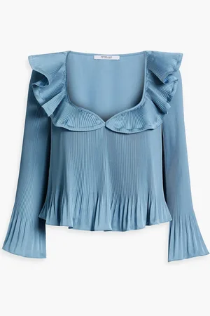 Derek Lam Charis Oberteil aus Crêpe-Satin mit Rüschen und Falten - Blau - US 2