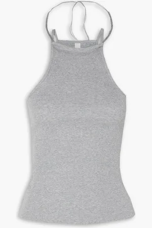 DION LEE Barball Tanktop aus geripptem Biobaumwoll-Jersey mit Zierperlen - Grau - UK 4