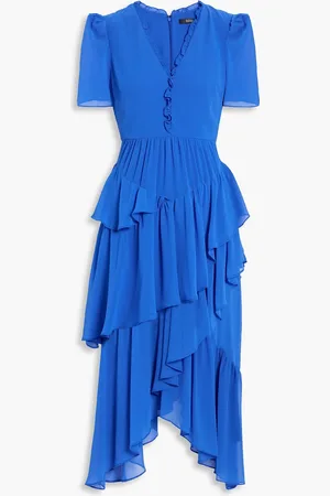 Badgley Mischka Asymmetrisches gestuftes Kleid aus Crêpe - Blau - US 8