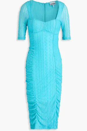 Ganni Gerafftes Kleid aus Jacquard-Strick - Blau - DE 42