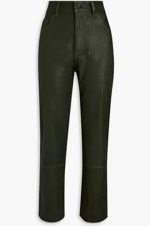 DL1961 Cropped Hose mit geradem Bein aus Leder - Grün - 28