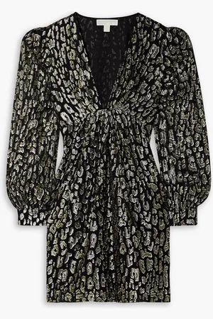 Michael Kors Minikleid aus Chiffon mit Fil Coupé, Leopardenprint und Metallic-Effekt - - US 0