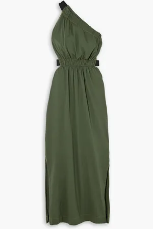 BASSIKE Midikleid aus Baumwoll-Jersey mit Cut-outs und asymmetrischer Schulterpartie - Grün - 4