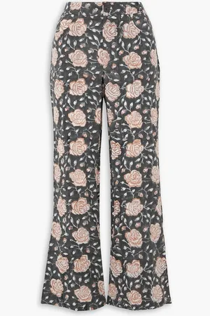 BATSHEVA Lawyer verkürzte Schlaghose aus Baumwolle mit Blumenprint - Grau - US 2