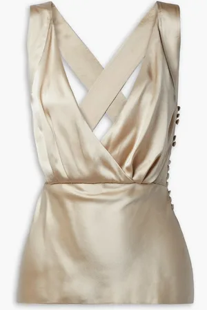 Khaite Oli Tanktop aus Seidensatin mit Wickeleffekt - Metallic - US 10