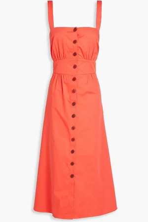 Bash Gerafftes Midikleid aus Baumwollpopeline mit Rückenausschnitt - Orange - 3