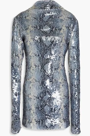 16Arlington Luna Minikleid aus Mesh mit Schlangenprint und Pailletten - Blau - UK 10