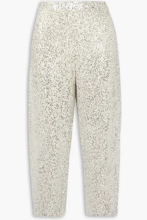 LAPOINTE Cropped Track Pants aus einer Kaschmirmischung mit Pailletten - Neutral - L