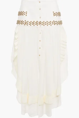 Chloé Asymmetrischer Midirock aus Ponte und Seidenchiffon mit Nieten - Weiß - FR 34