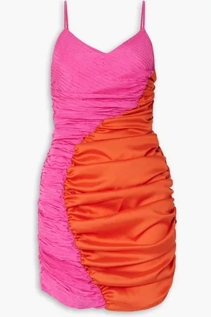 Ahluwalia Jade zweifarbiges Minikleid aus glänzendem Jacquard mit Raffungen - Pink - UK 12