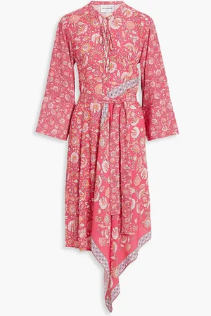 Antik Batik Dandy bedrucktes Midikleid aus Crêpe mit Schnürung - - FR 38