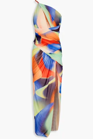 Nicholas Bedrucktes Maxikleid aus Mesh mit Cut-outs und asymmetrischer Schulterpartie - Grün - US 0