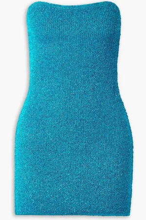 Alix NYC Cleo schulterfreies Minikleid aus Metallic-Rippstrick - Blau - L