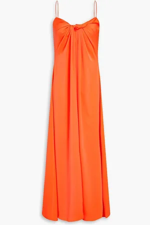 ROSETTA GETTY Maxikleid aus glänzendem Crêpe mit Twist-Detail - Orange - US 2