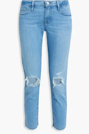 Frame Le Garcon Cropped Boyfriend-Jeans in Distressed-Optik - Blau - 3