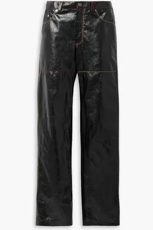Peter Do Hose mit geradem Bein aus Leder in Knitteroptik - - FR 34