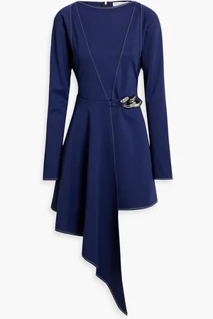 J.W.Anderson Asymmetrisches Minikleid aus Stretch-Cady mit Kettenverzierung - Blau - UK 10