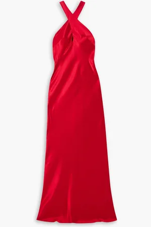 GALVAN Evelyn Neckholder-Maxikleid aus Satin mit Cut-out - Rot - FR 42