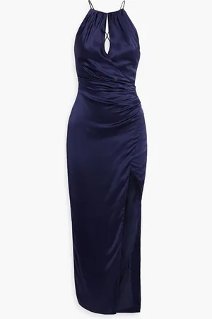Nicholas Midikleid aus Seidensatin mit Raffungen - Blau - US 6