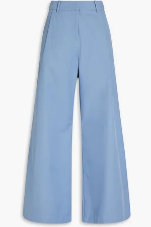 Anna Quan Hose mit weitem Bein aus Twill aus einer Baumwollmischung mit Falten - Blau - UK 6