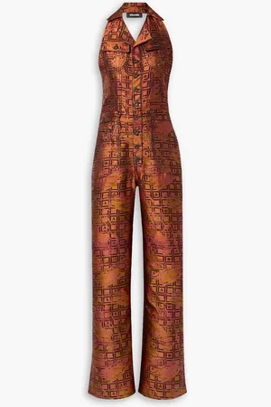 Ahluwalia Neckholder-Jumpsuit aus Jacquard aus einer Seiden-Wollmischung - Braun - UK 16