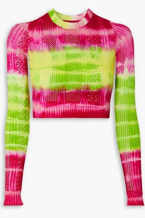 AGR Cropped Oberteil in Pointelle-Strick mit Batikmuster - Grün - XS