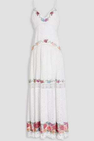 LOVESHACKFANCY Umi Maxikleid aus Baumwolle mit Lochstickerei und Stickereien - - US 0