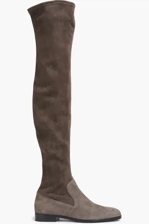Sergio Rossi Zweifarbige Overknees aus Stretch-Veloursleder - Neutral - EU 34.5