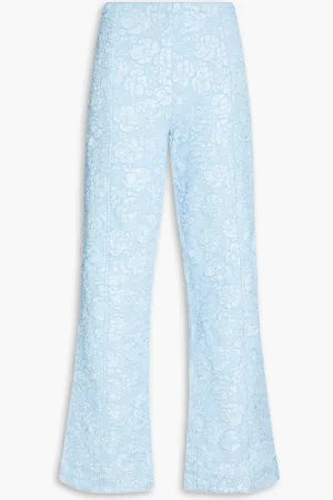 Ganni Schlaghose aus Cloqué mit Zierperlen und Cut-outs - Blau - DE 50