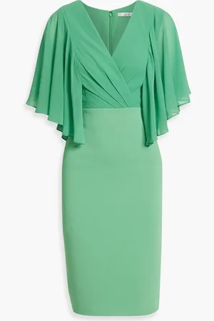 Badgley Mischka Kleid aus Crêpe und Chiffon mit Wickeleffekt - Grün - US 2