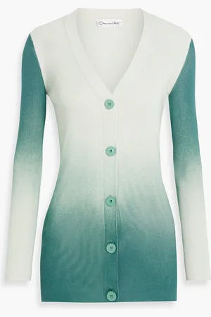 Oscar de la Renta Gerippter Cardigan aus einer Seidenmischung mit Farbverlauf - Blau - M