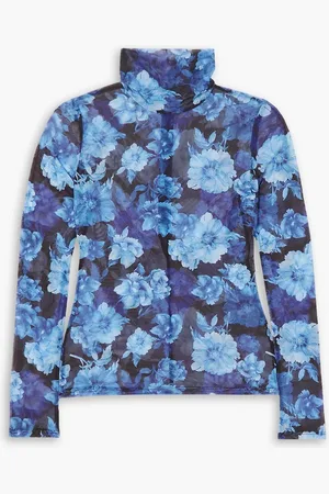 ALICE+OLIVIA Alice Olivia - Delaina Oberteil aus Stretch-Mesh mit Blumenprint - Blau - XS