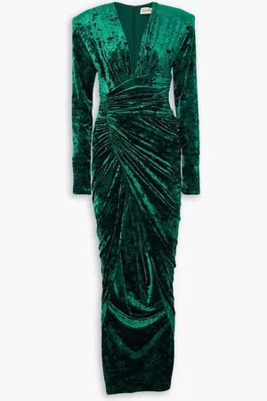ALEXANDRE VAUTHIER Maxikleid aus Stretch-Samt mit Raffungen - Grün - FR 34