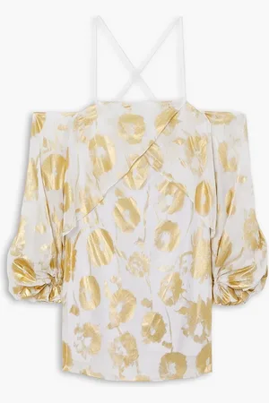 HALPERN Minikleid aus Baumwoll-Voile mit floralem Print, Metallic-Effekt und Cut-outs - Metallic - FR 38