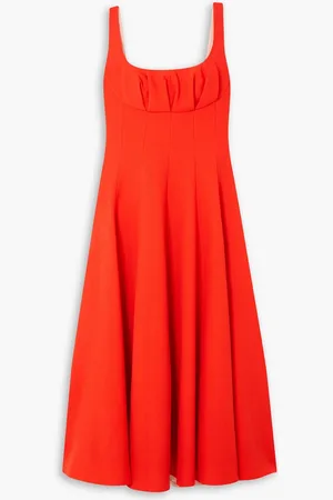 EMILIA WICKSTEAD Collins Midikleid aus Woll-Crêpe mit Falten - Orange - UK 10