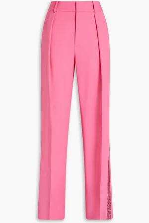 AREA Plissierte Hose mit geradem Bein aus einer Wollmischung mit Kristallverzierung - Pink - US 6