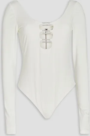 ALICE+OLIVIA Alice Olivia - Crystal-embellished cutout crepe bodysuit - Weiß - L
