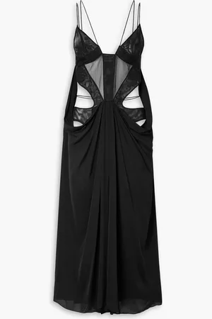 MUGLER Midikleid aus Crêpe de Chine mit Tüllbesatz und Cut-outs - - FR 40