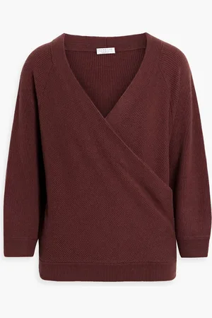 Brunello Cucinelli Drapierter Pullover aus geripptem Kaschmir - Burgunderrot - M