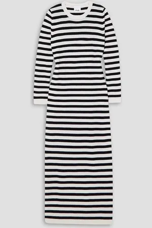 Allude Midikleid aus einer gestreiften Woll-Kaschmirmischung - Weiß - M