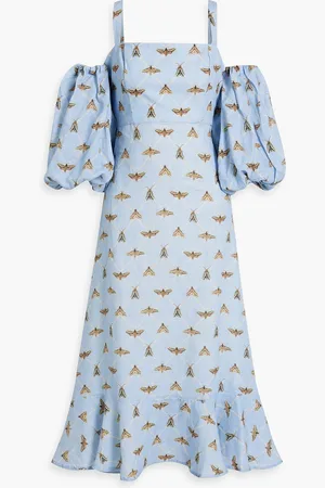 Agua by Agua Bendita Mercedes Poliilla bedrucktes Midikleid aus Leinen mit Cut-outs - Blau - S