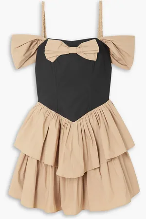 BATSHEVA Betty schulterfreies Minikleid aus Baumwollpopeline mit Stufen - Neutral - US 8