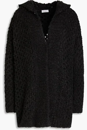 Brunello Cucinelli Cardigan aus einer Kamelwoll-Seidenmischung in Lochstrick mit Kapuze - Grau - XXS