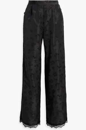 Anna Sui Hose mit weitem Bein aus glänzendem Jacquard mit Spitzenbesatz - - US 6