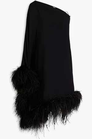 Cult Gaia Myrtle Kleid aus Crêpe mit asymmetrischer Schulterpartie und Federverzierung - - S