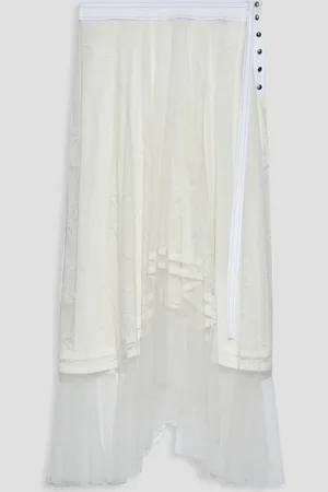 Chloé Asymmetrischer Midirock aus Spitze mit Popeline-Besatz - Weiß - FR 42